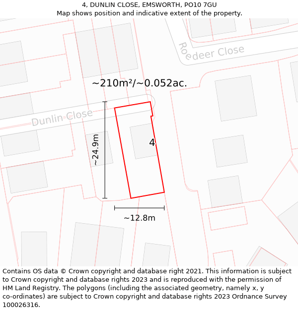 4, DUNLIN CLOSE, EMSWORTH, PO10 7GU: Plot and title map