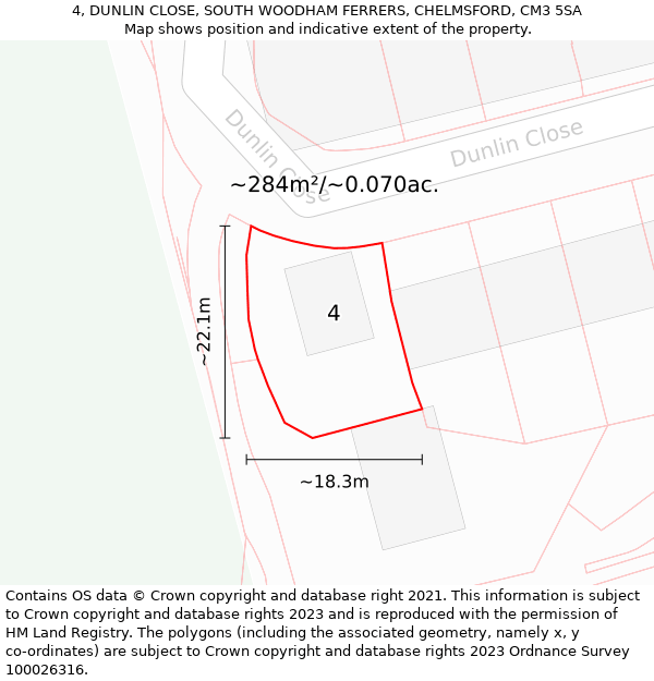 4, DUNLIN CLOSE, SOUTH WOODHAM FERRERS, CHELMSFORD, CM3 5SA: Plot and title map