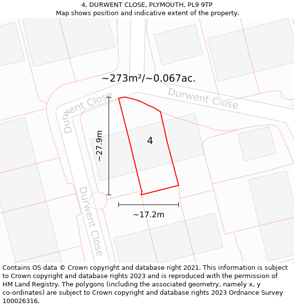 4, DURWENT CLOSE, PLYMOUTH, PL9 9TP: Plot and title map