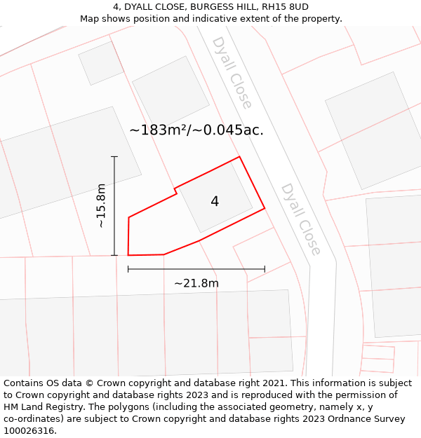 4, DYALL CLOSE, BURGESS HILL, RH15 8UD: Plot and title map