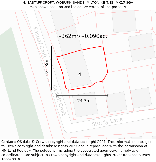 4, EASTAFF CROFT, WOBURN SANDS, MILTON KEYNES, MK17 8GA: Plot and title map