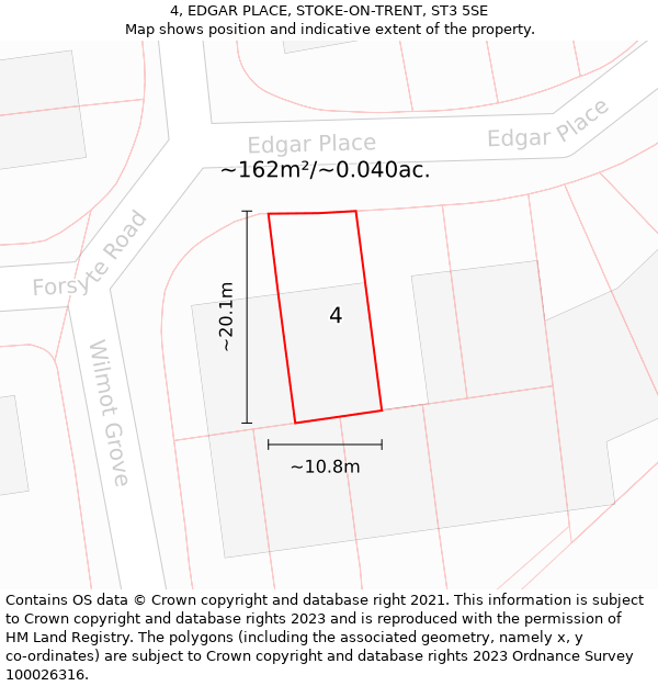 4, EDGAR PLACE, STOKE-ON-TRENT, ST3 5SE: Plot and title map