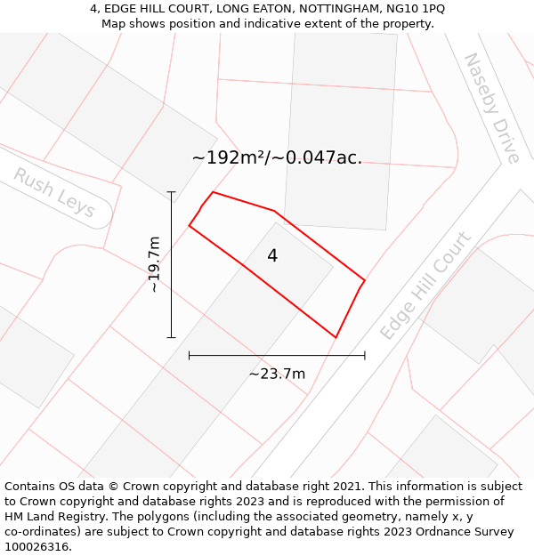 4, EDGE HILL COURT, LONG EATON, NOTTINGHAM, NG10 1PQ: Plot and title map