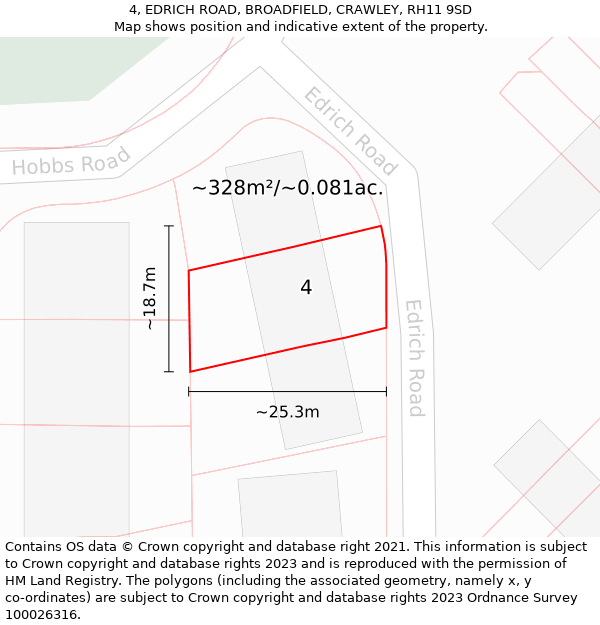 4, EDRICH ROAD, BROADFIELD, CRAWLEY, RH11 9SD: Plot and title map