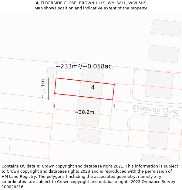 4, ELDERSIDE CLOSE, BROWNHILLS, WALSALL, WS8 6HS: Plot and title map