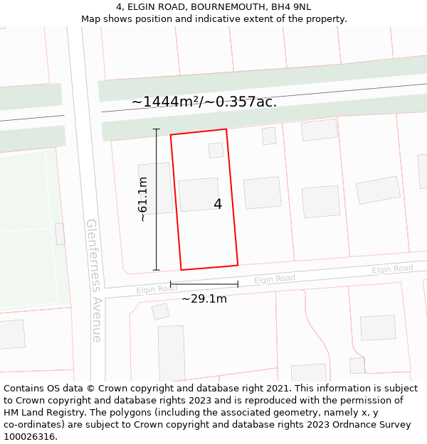 4, ELGIN ROAD, BOURNEMOUTH, BH4 9NL: Plot and title map