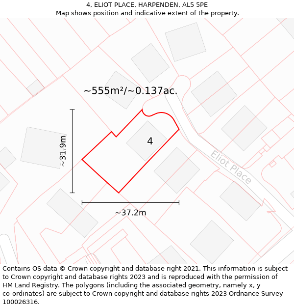 4, ELIOT PLACE, HARPENDEN, AL5 5PE: Plot and title map