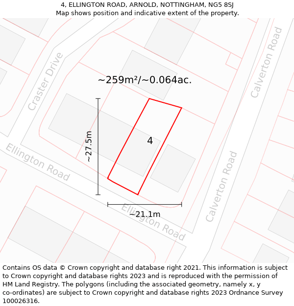 4, ELLINGTON ROAD, ARNOLD, NOTTINGHAM, NG5 8SJ: Plot and title map