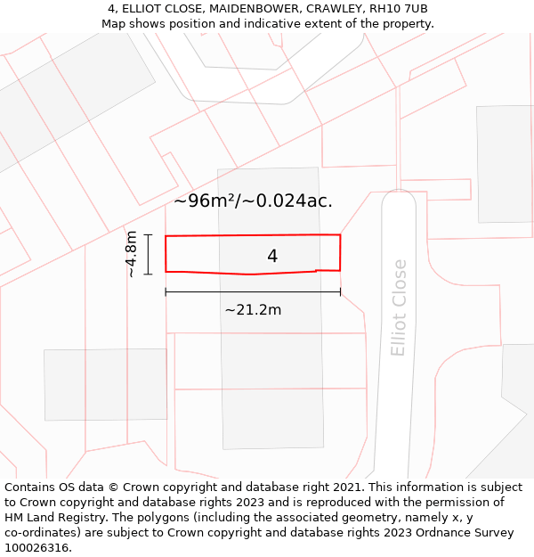 4, ELLIOT CLOSE, MAIDENBOWER, CRAWLEY, RH10 7UB: Plot and title map