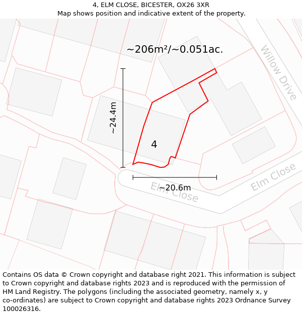 4, ELM CLOSE, BICESTER, OX26 3XR: Plot and title map