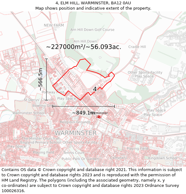 4, ELM HILL, WARMINSTER, BA12 0AU: Plot and title map