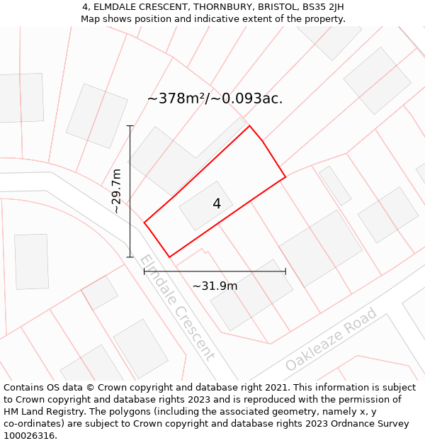 4, ELMDALE CRESCENT, THORNBURY, BRISTOL, BS35 2JH: Plot and title map