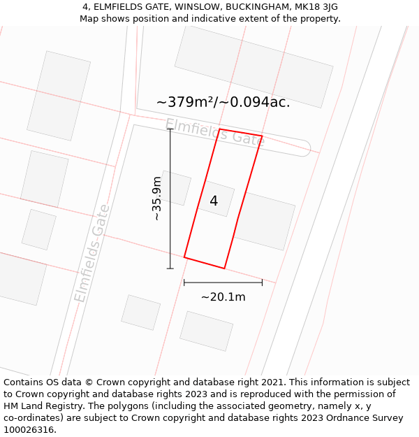 4, ELMFIELDS GATE, WINSLOW, BUCKINGHAM, MK18 3JG: Plot and title map