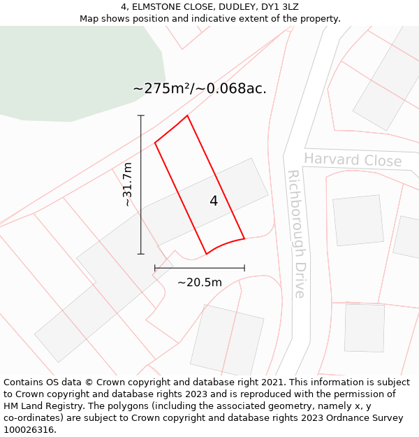 4, ELMSTONE CLOSE, DUDLEY, DY1 3LZ: Plot and title map