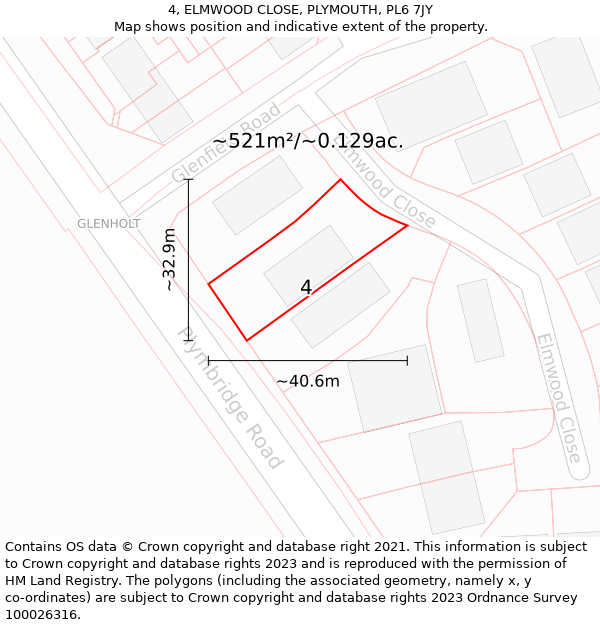 4, ELMWOOD CLOSE, PLYMOUTH, PL6 7JY: Plot and title map