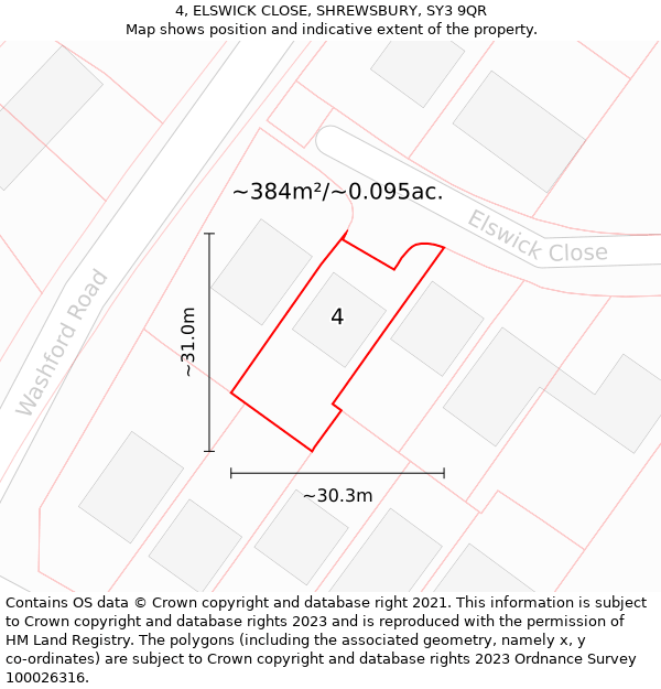 4, ELSWICK CLOSE, SHREWSBURY, SY3 9QR: Plot and title map