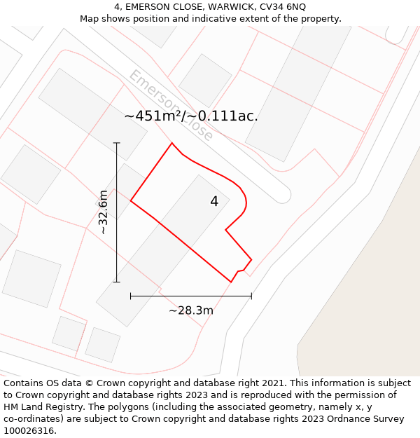 4, EMERSON CLOSE, WARWICK, CV34 6NQ: Plot and title map