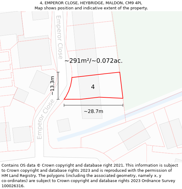 4, EMPEROR CLOSE, HEYBRIDGE, MALDON, CM9 4PL: Plot and title map