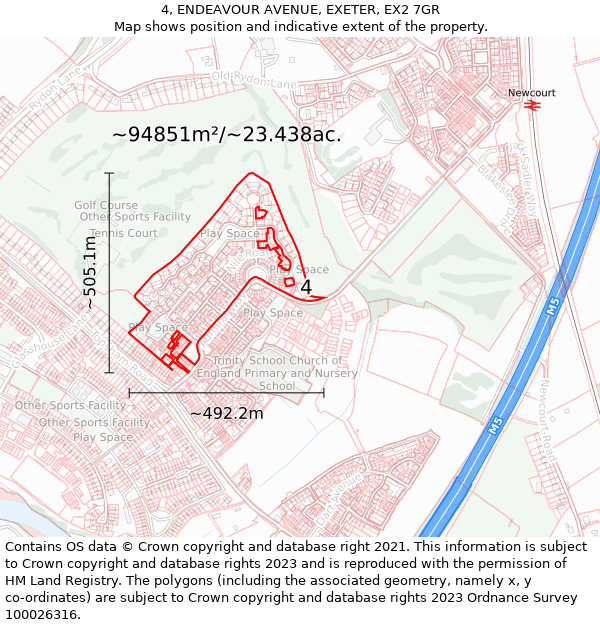 4, ENDEAVOUR AVENUE, EXETER, EX2 7GR: Plot and title map