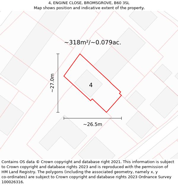 4, ENGINE CLOSE, BROMSGROVE, B60 3SL: Plot and title map