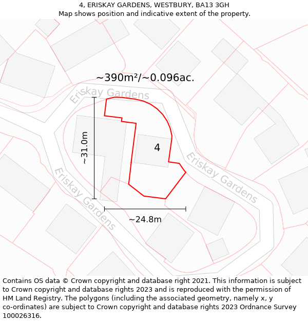 4, ERISKAY GARDENS, WESTBURY, BA13 3GH: Plot and title map