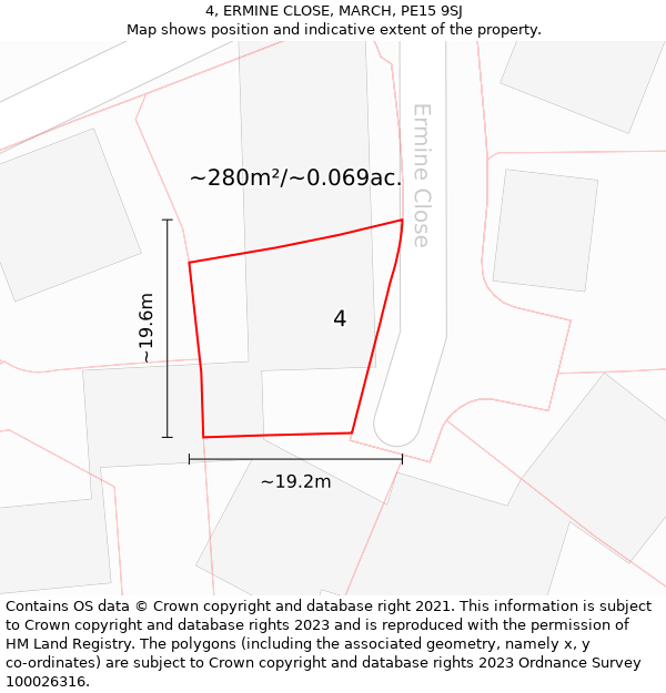 4, ERMINE CLOSE, MARCH, PE15 9SJ: Plot and title map