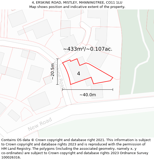 4, ERSKINE ROAD, MISTLEY, MANNINGTREE, CO11 1LU: Plot and title map