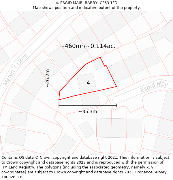 4, ESGID MAIR, BARRY, CF63 1FD: Plot and title map