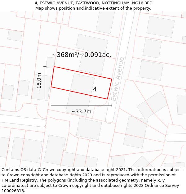 4, ESTWIC AVENUE, EASTWOOD, NOTTINGHAM, NG16 3EF: Plot and title map