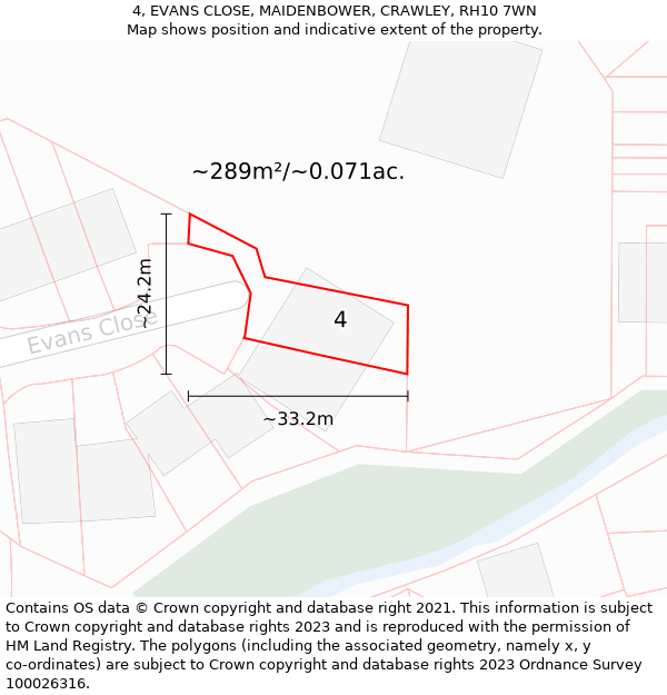 4, EVANS CLOSE, MAIDENBOWER, CRAWLEY, RH10 7WN: Plot and title map