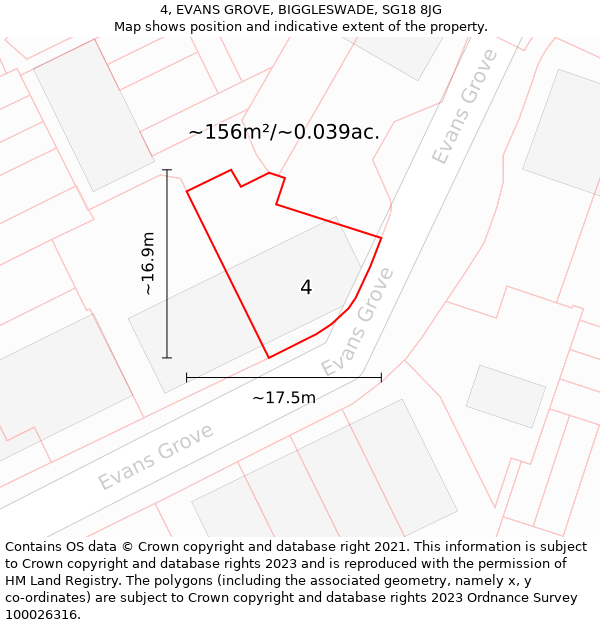 4, EVANS GROVE, BIGGLESWADE, SG18 8JG: Plot and title map