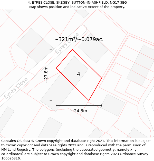 4, EYRES CLOSE, SKEGBY, SUTTON-IN-ASHFIELD, NG17 3EG: Plot and title map