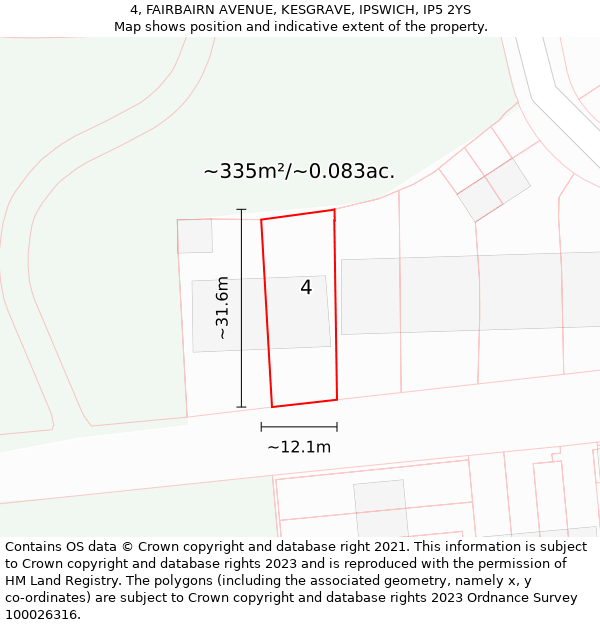 4, FAIRBAIRN AVENUE, KESGRAVE, IPSWICH, IP5 2YS: Plot and title map