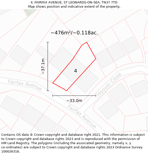 4, FAIRFAX AVENUE, ST LEONARDS-ON-SEA, TN37 7TD: Plot and title map