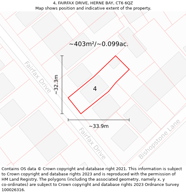 4, FAIRFAX DRIVE, HERNE BAY, CT6 6QZ: Plot and title map