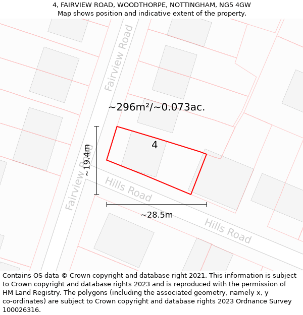 4, FAIRVIEW ROAD, WOODTHORPE, NOTTINGHAM, NG5 4GW: Plot and title map