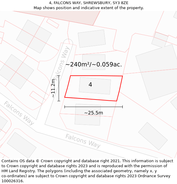 4, FALCONS WAY, SHREWSBURY, SY3 8ZE: Plot and title map