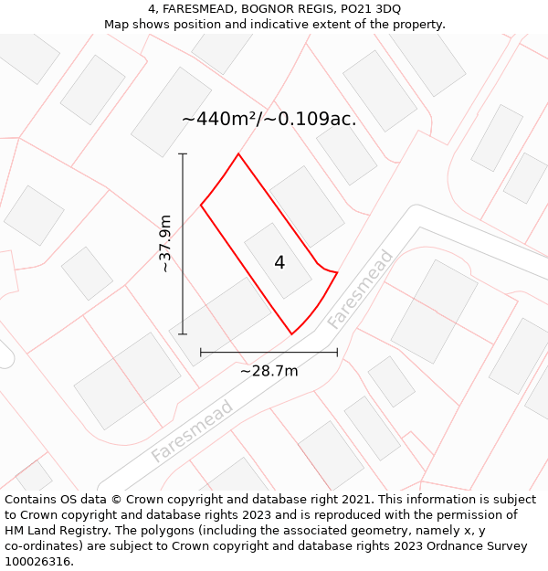 4, FARESMEAD, BOGNOR REGIS, PO21 3DQ: Plot and title map