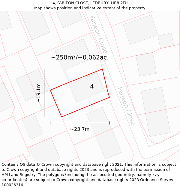 4, FARJEON CLOSE, LEDBURY, HR8 2FU: Plot and title map