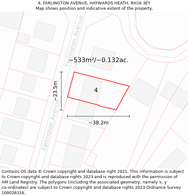 4, FARLINGTON AVENUE, HAYWARDS HEATH, RH16 3EY: Plot and title map