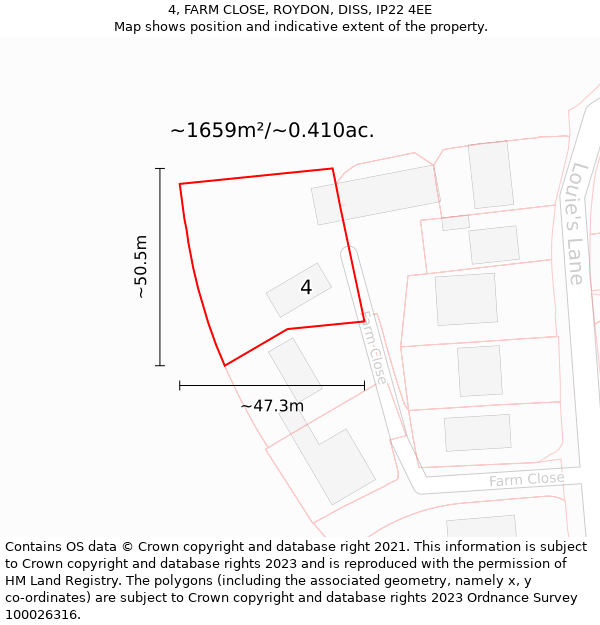 4, FARM CLOSE, ROYDON, DISS, IP22 4EE: Plot and title map