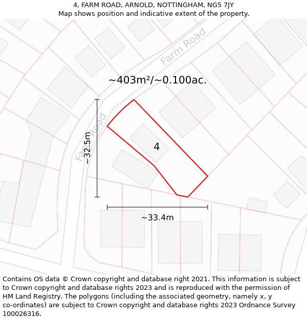 4, FARM ROAD, ARNOLD, NOTTINGHAM, NG5 7JY: Plot and title map