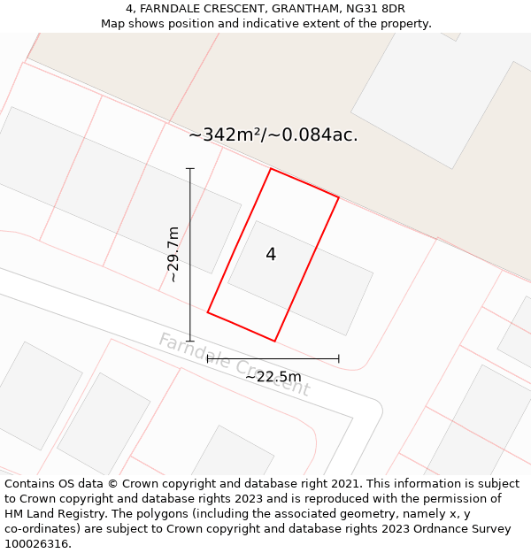 4, FARNDALE CRESCENT, GRANTHAM, NG31 8DR: Plot and title map