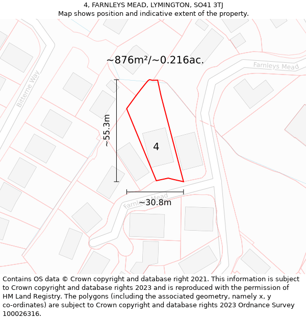 4, FARNLEYS MEAD, LYMINGTON, SO41 3TJ: Plot and title map