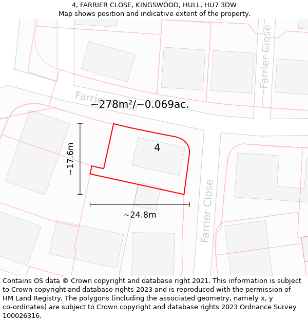 4, FARRIER CLOSE, KINGSWOOD, HULL, HU7 3DW: Plot and title map