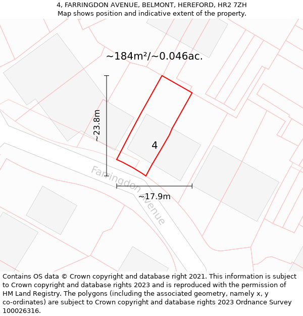 4, FARRINGDON AVENUE, BELMONT, HEREFORD, HR2 7ZH: Plot and title map