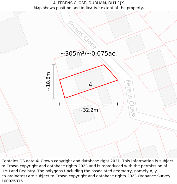 4, FERENS CLOSE, DURHAM, DH1 1JX: Plot and title map