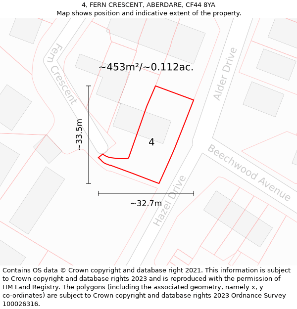 4, FERN CRESCENT, ABERDARE, CF44 8YA: Plot and title map