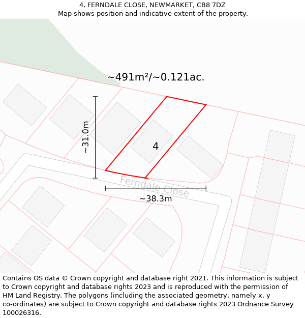 4, FERNDALE CLOSE, NEWMARKET, CB8 7DZ: Plot and title map