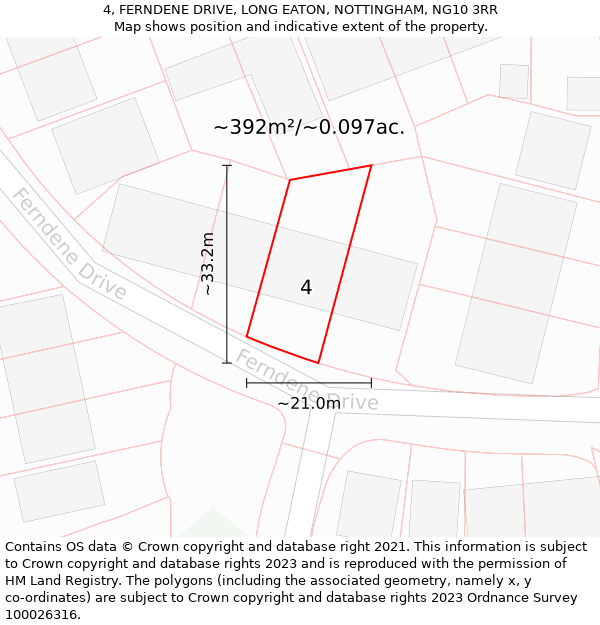 4, FERNDENE DRIVE, LONG EATON, NOTTINGHAM, NG10 3RR: Plot and title map